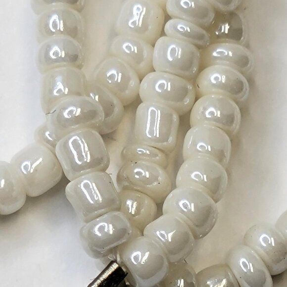 Multistrand Silver Tone and White Beads Long Necklace - Picture 8 of 14